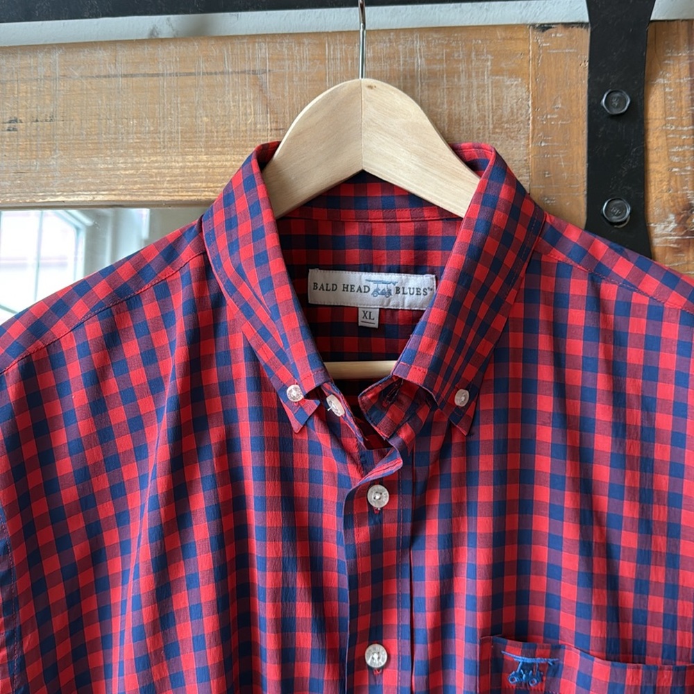 Bald Head Blues Gingham Performance Button Down Shirt Size XL - Picture 2 of 9